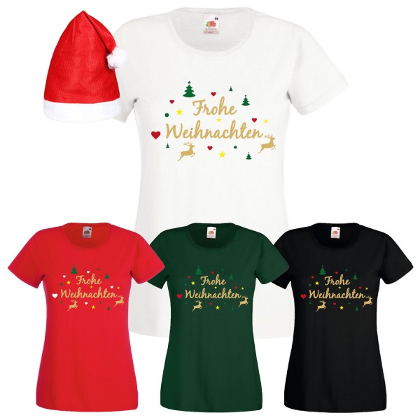 Frohe Weihnachten Rentier T-Shirt Damen