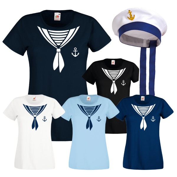 T-Shirt Kostüm Frauen Matrosin mit oder ohne Mütze