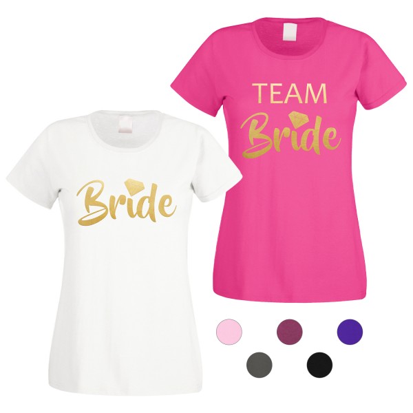 JGA T-Shirt mit Motiv Bride + Team Bride Diamant Gold