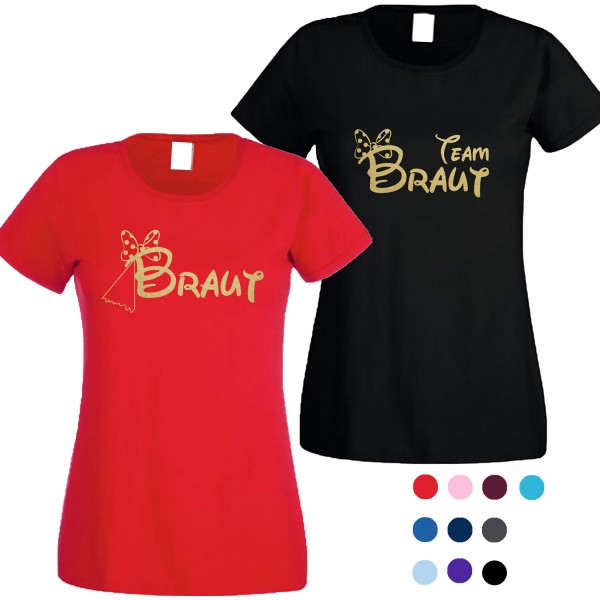 JGA T-Shirt mit Motiv Braut Maus & Team Braut Gold