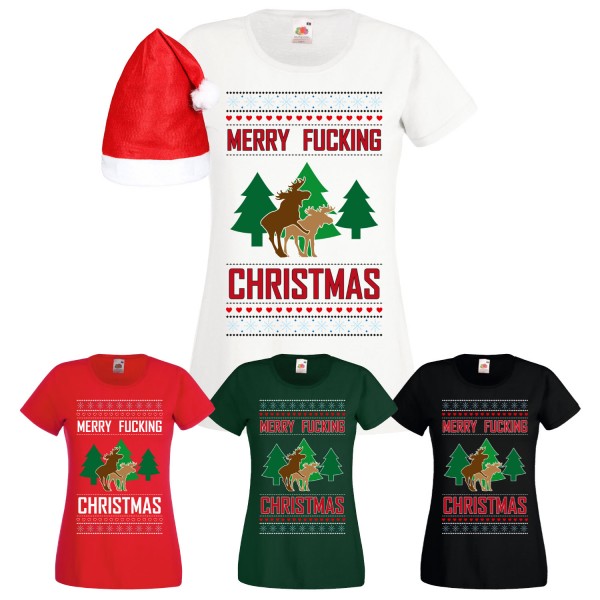 Merry Fucking Christmas Elch T-Shirt Damen